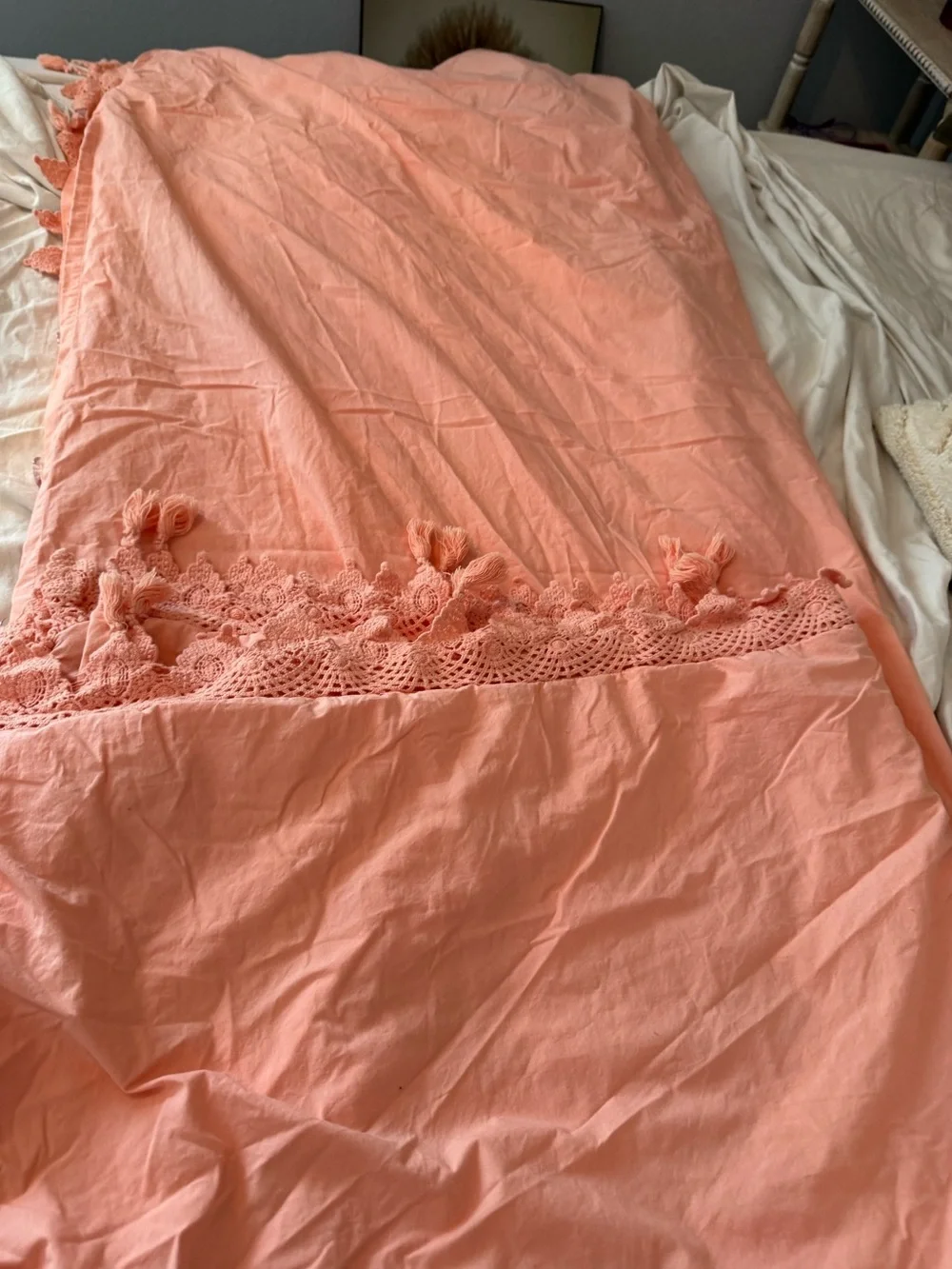 Anthropologie Peach Cotton Duvet Cover Set